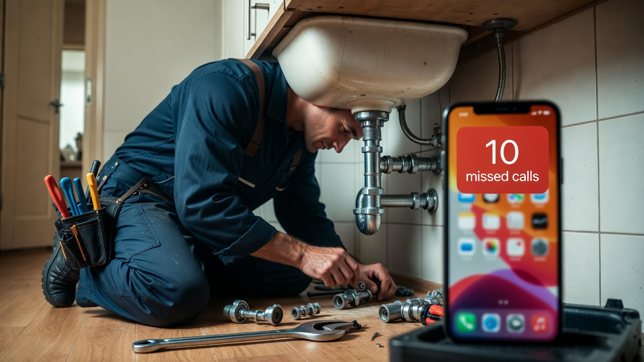 Plumber and phone ringing